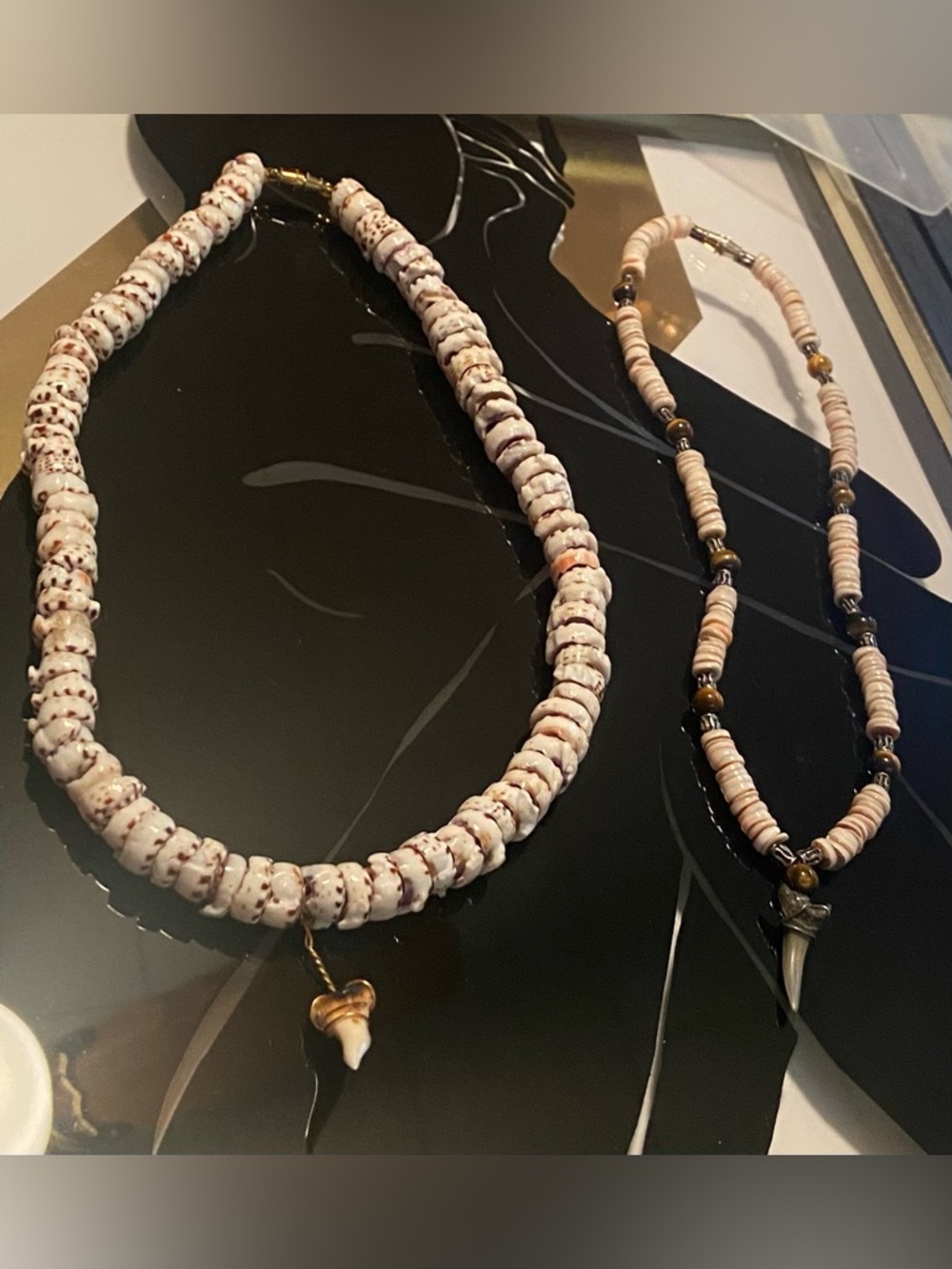 Tiger Puka Shell Necklace w/Sharktooth